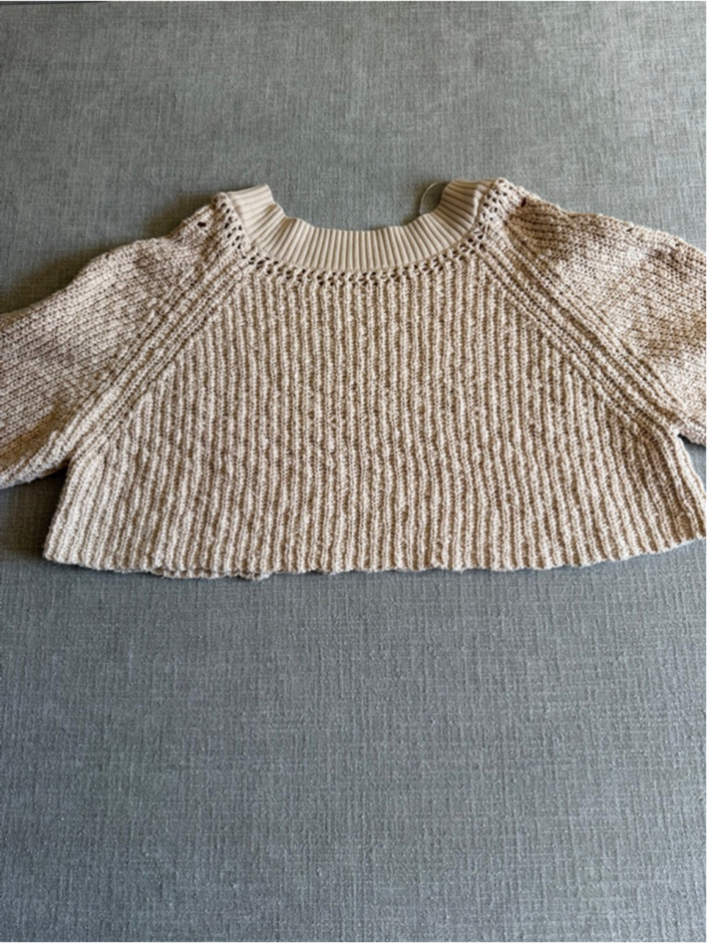 Free People Pandora Boatneck Sweater ivory chunky knit cropped women’s medium - Picture 9 of 10